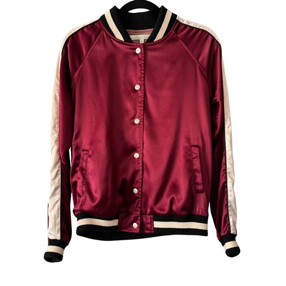 Lovers + Friends Revolve Nomad Satin Bomber Jacket Red size Small Colorblock - Picture 2 of 11